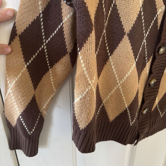Playboy Pacsun Mens Argyle Knit Cardigan Sweater M Brown Retro Logo 90s Preppy - Picture 7 of 11